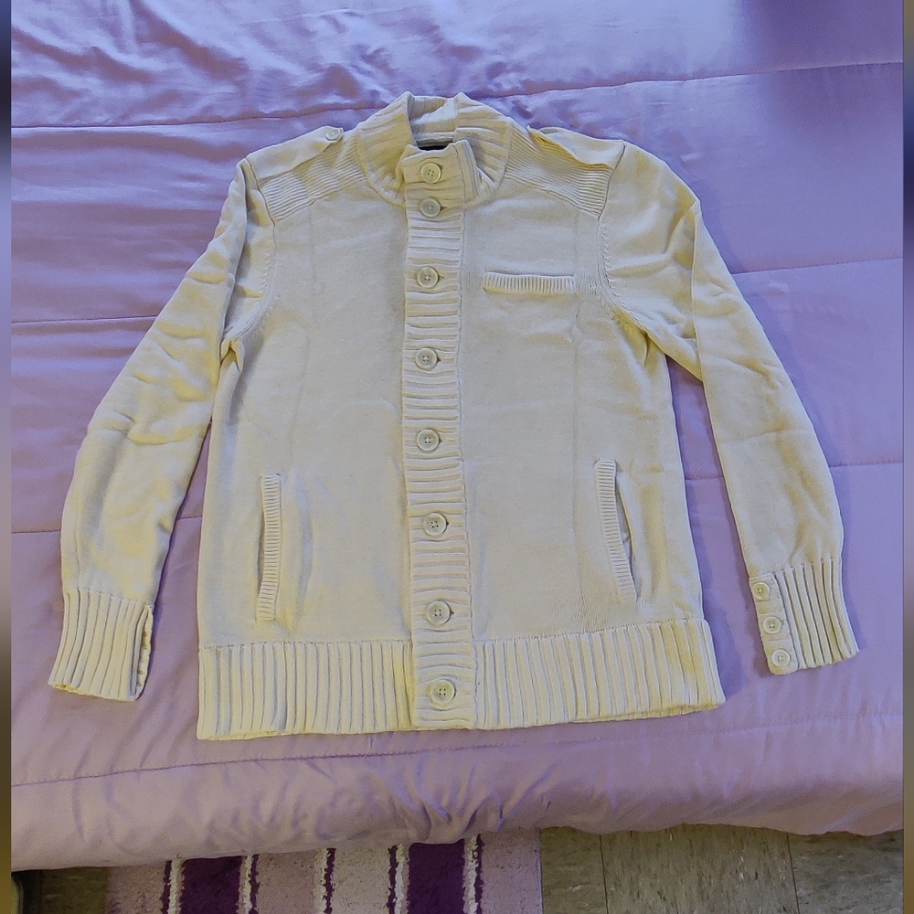 Men's Guess Cream Button-Up Cardigan w/ Pockets